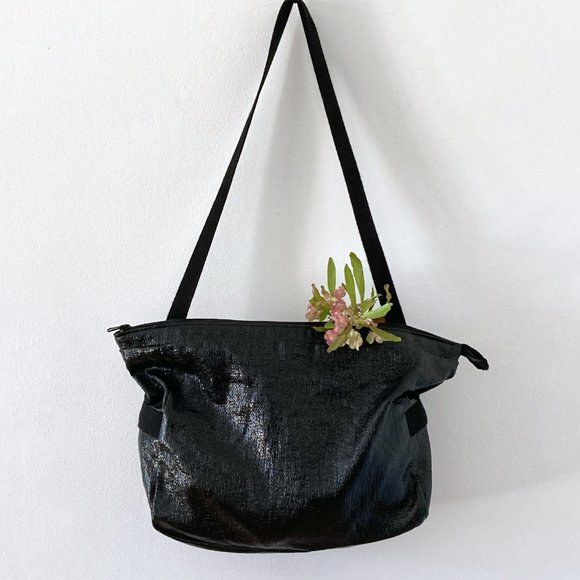 Black vinyl crossbody bag hotsell